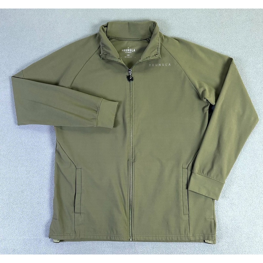 YoungLA Jacket Mens Large Olive Green Track Full Zip Gym Training Bodybuilding - Picture 3 of 8